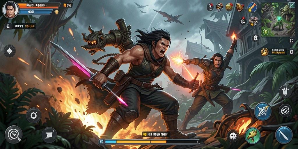 Screenshot utama 9SL menampilkan aksi intens dalam gameplay.