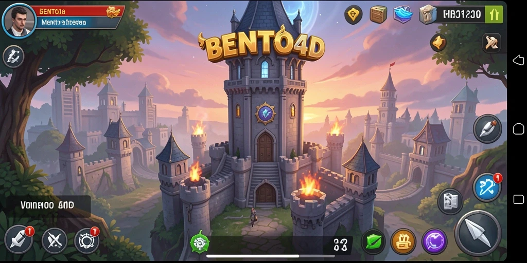 Tangkapan layar BENTO4D dengan aksi menara mempertahankan wilayah.
