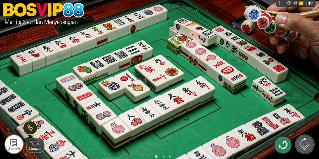 Tampilan screenshot utama BOSVIP88 menampilkan aksi permainan Mahjong mendebarkan.