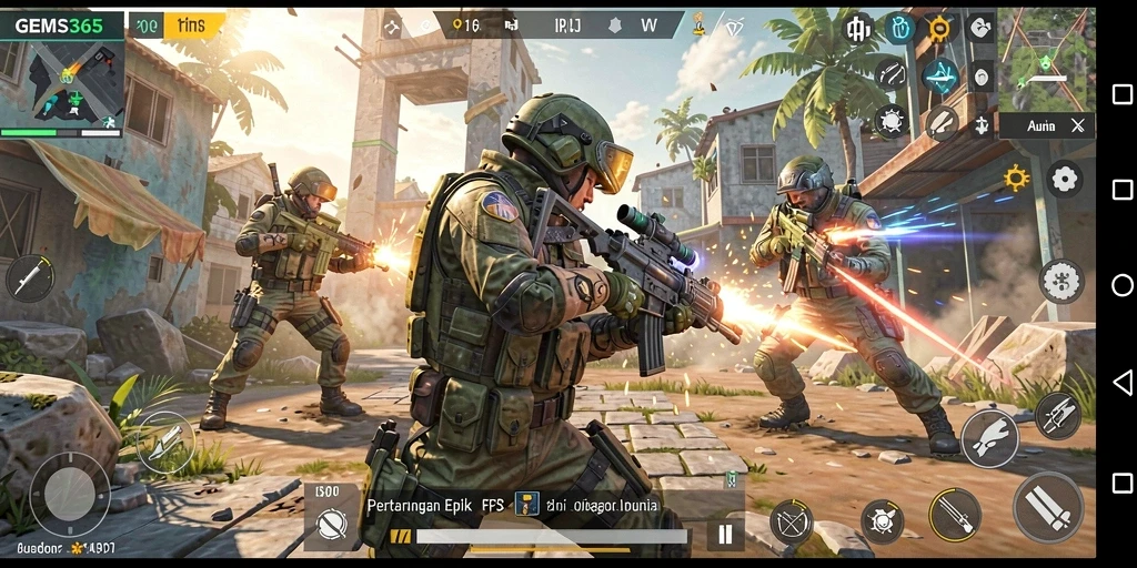 Tampilan gameplay seru dari GEMS365, penuh aksi di setiap sudut.