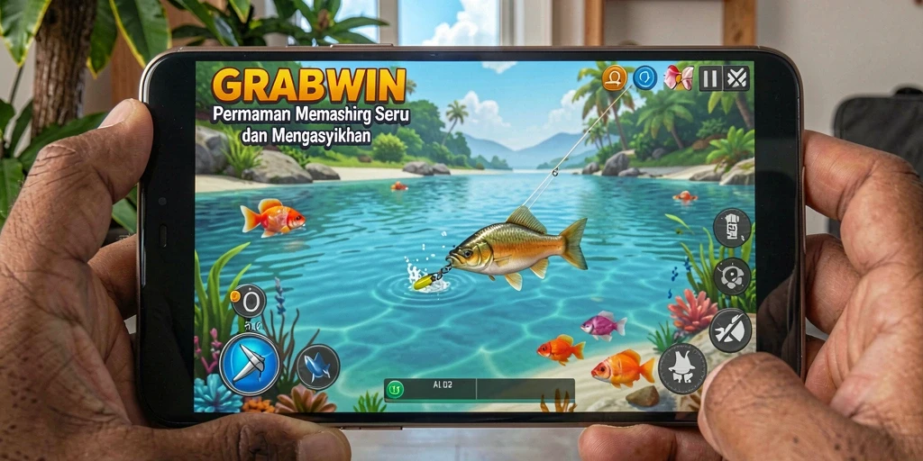 Tampilan gameplay GRABWIN dengan momen menangkap ikan.