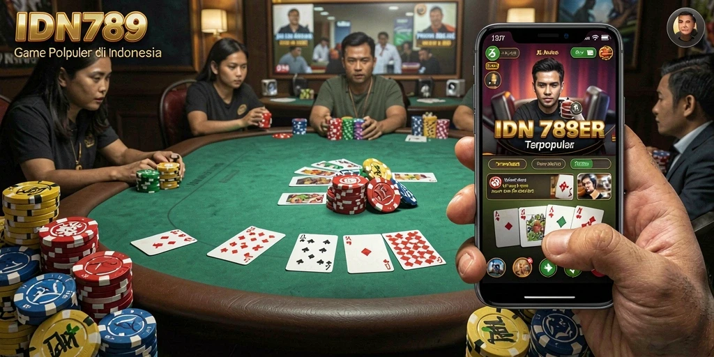 Tampilan gameplay Poker yang seru dan interaktif di IDN789.
