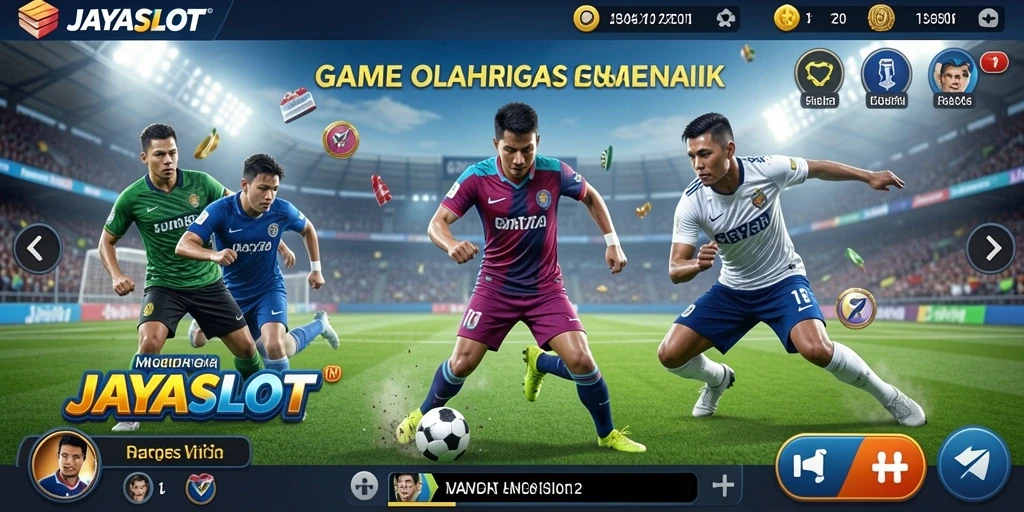 Screenshot utama JAYASLOT menampilkan aksi seru di arena olahraga.