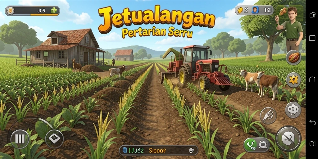 Screenshot utama JJ62 menampilkan gameplay pertanian yang interaktif dan seru.