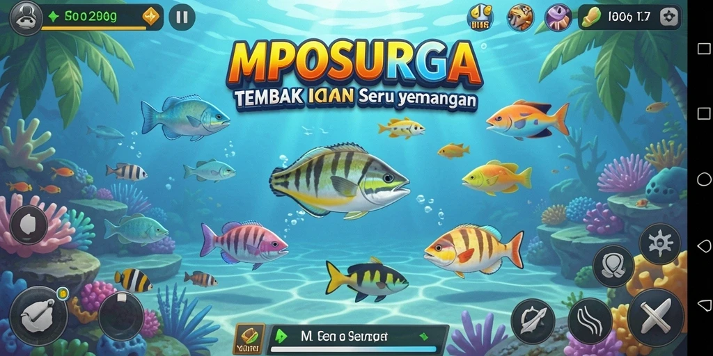 Gameplay seru MPOSURGA menembak ikan warna-warni.