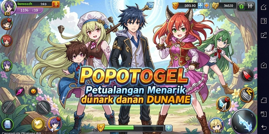 Gameplay POPOTOGEL yang penuh warna dan karakter anime.