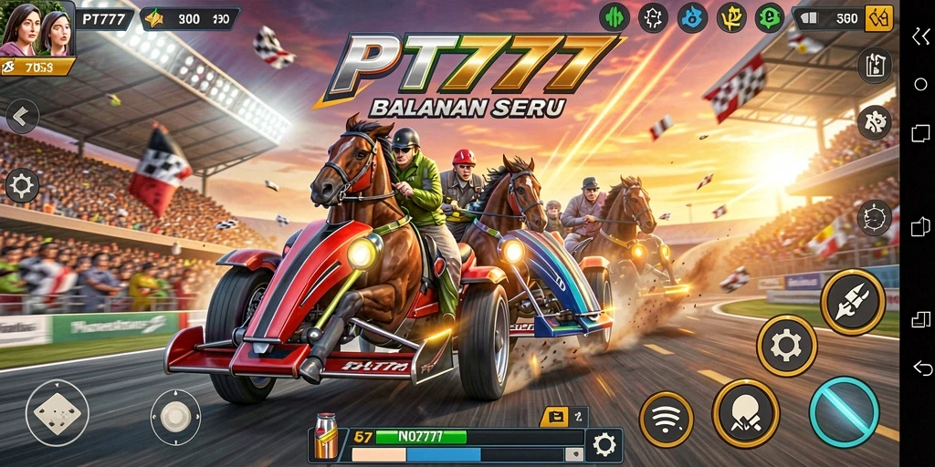 Gameplay PT777 menunjukkan balapan seru dengan mobil yang cepat.