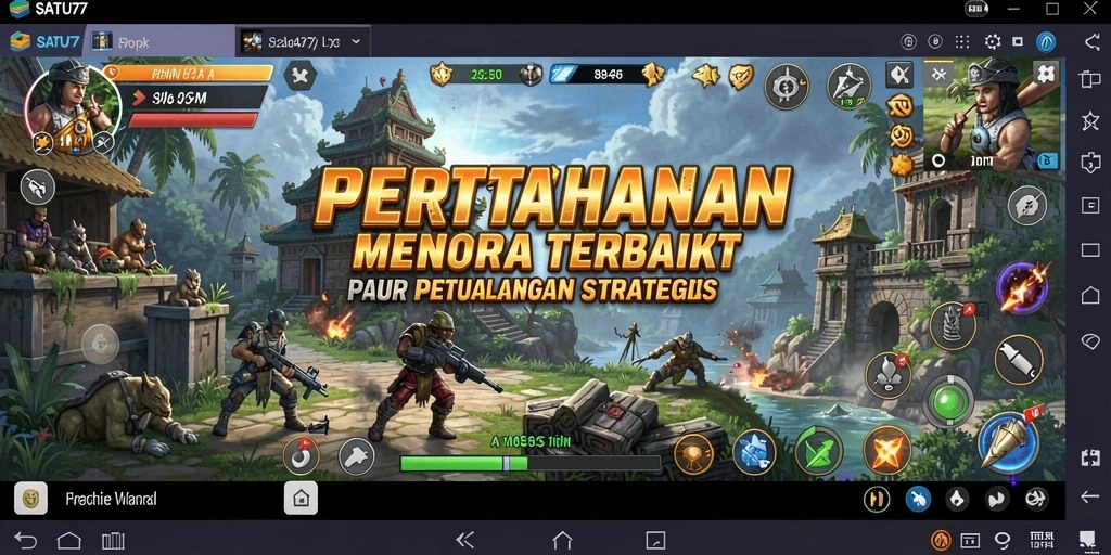 Tampilan permainan SATU77 yang seru dengan strategi pertahanan menara.