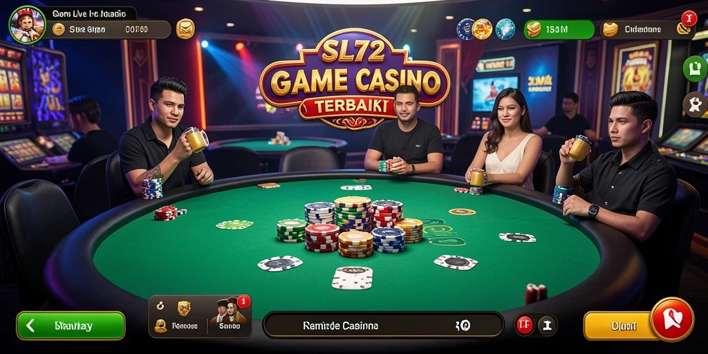 Screenshot gameplay <strong>SL72</strong> dengan dealer langsung dan suasana kasino yang nyata.