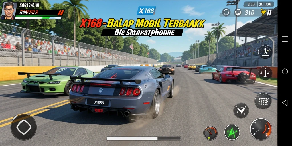 Tampilan gameplay X168 yang menegangkan dan seru saat balapan.