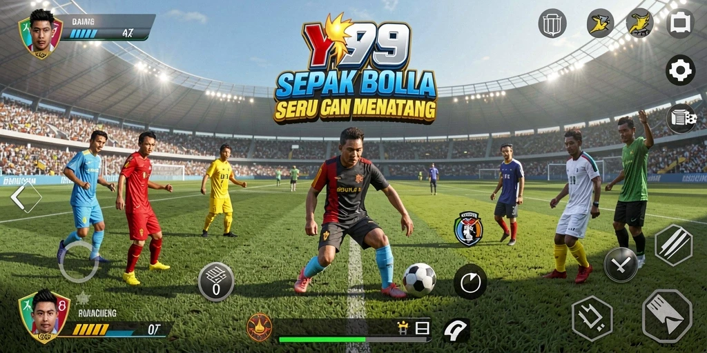 Screenshot gameplay Y89 menunjukkan aksi seru dan realisme dalam permainan sepak bola.